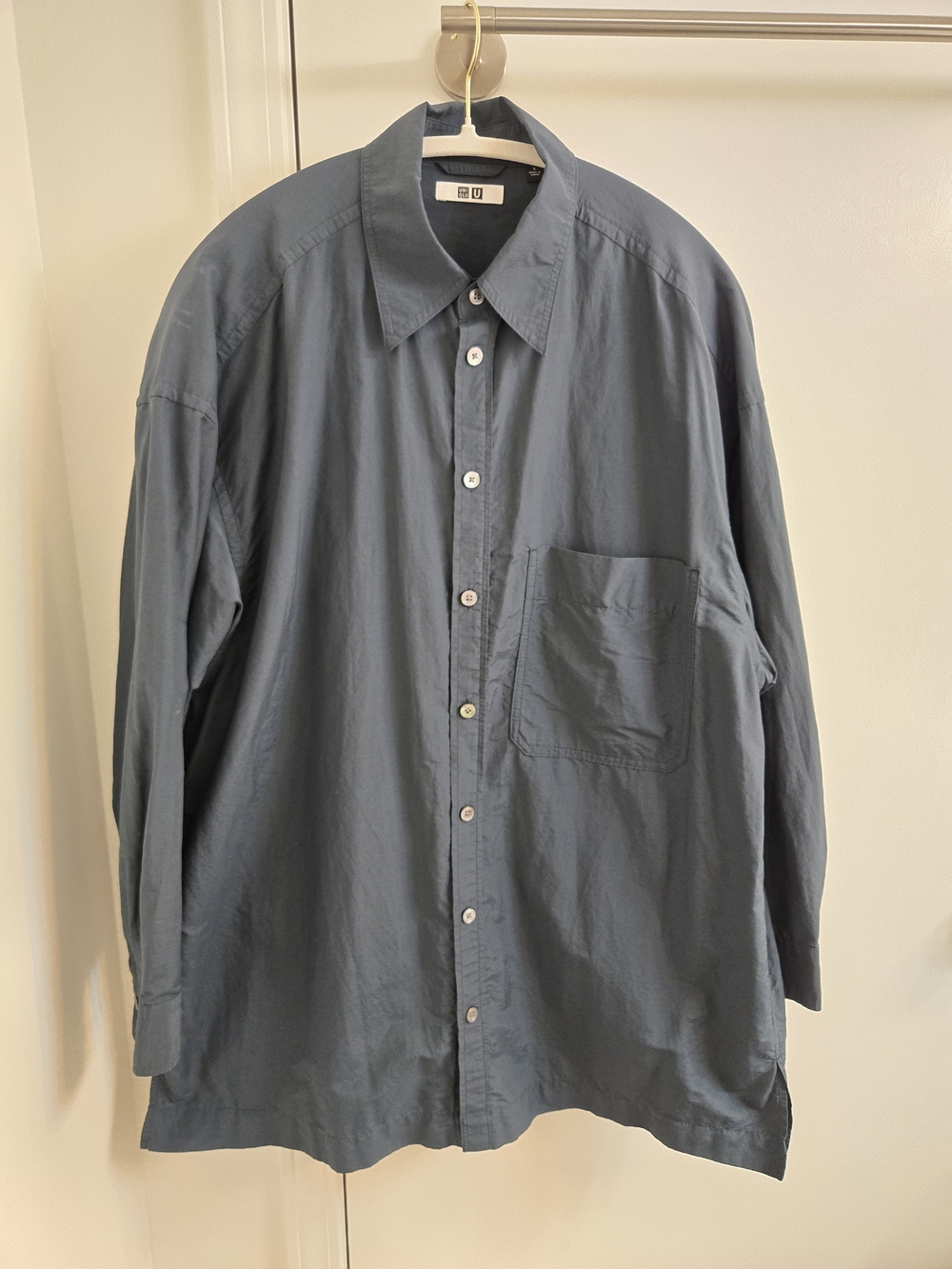 Uniqlo U, Unisex Oversized Relaxed Button-Up Shirt, Green, Size S